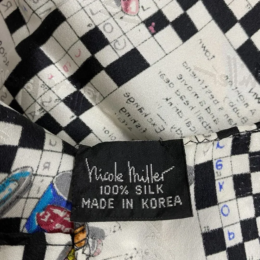 Vintage Nicole Miller 100% Silk Crossword Puzzle Novelty Scarf Teacher Writer